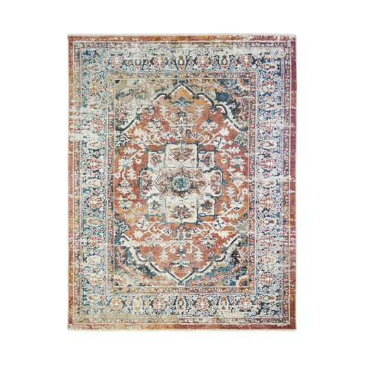 Rust Oriental Distressed Area Rug With Fringe Area Rug | 9' x 13' showcasing classic pattern and rich texture.