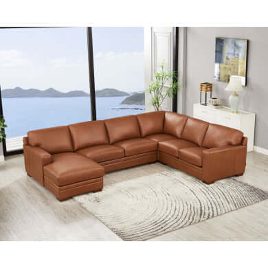 Dillon MCM Leather Chaise Corner Sectional 136"