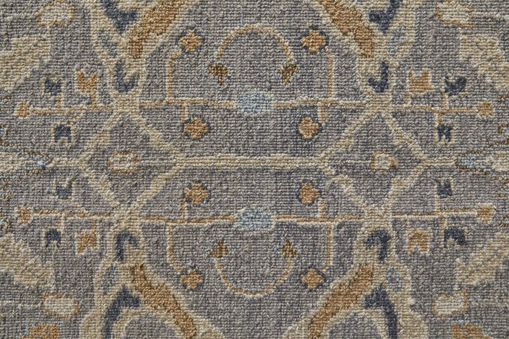 Tan and Gray Wool Oriental Hand Knotted Area Rug With Fringe Area Rug | 9' x 13'
