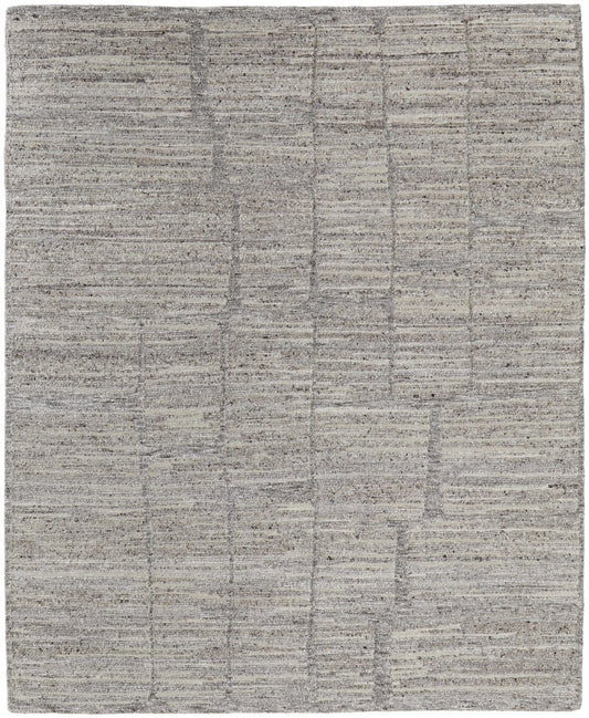 Taupe and Gray Abstract Hand Woven Worn Faded Area Rug | 9' x 13'