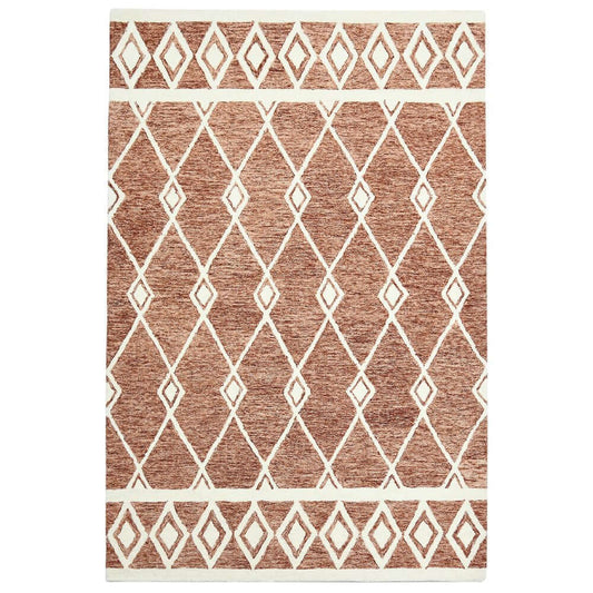 Rust And Ivory Wool Argyle Hand Hooked Area Rug | 9' x 13' showcasing a stunning diamond pattern.