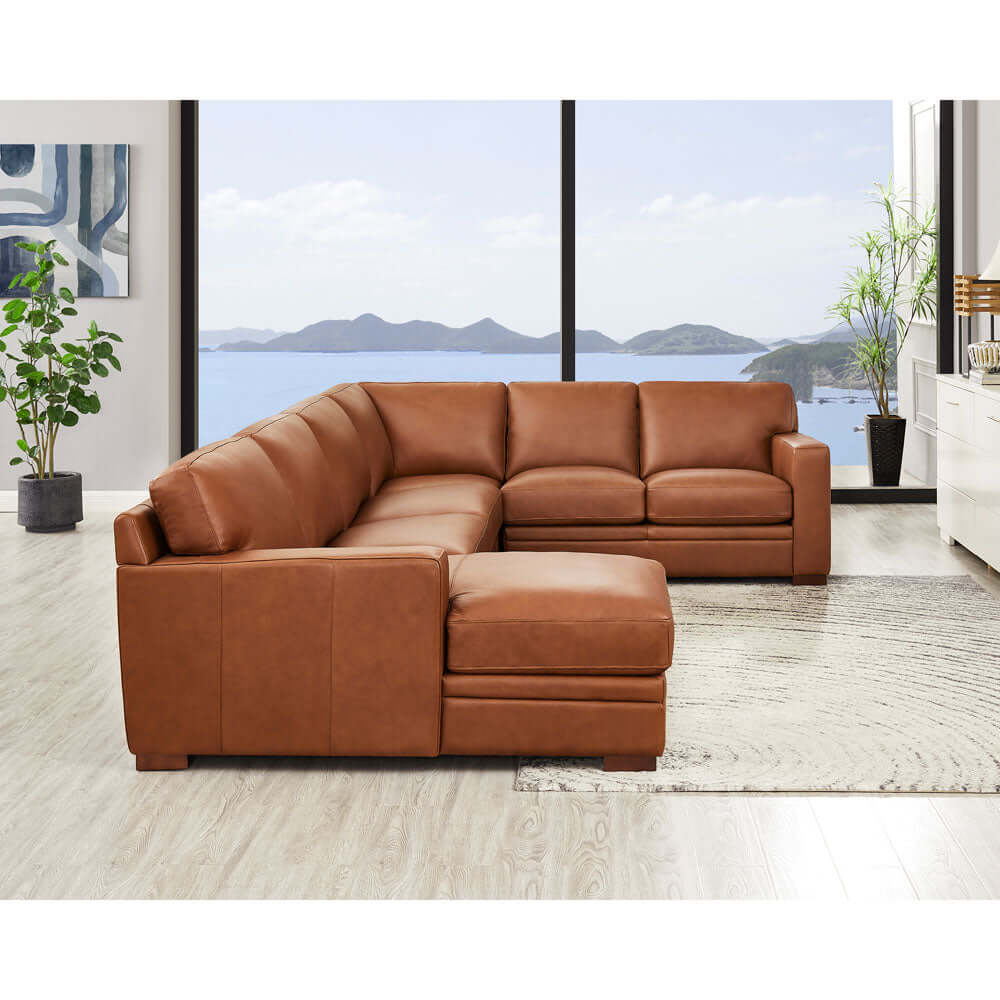 Dillon MCM Leather Chaise Corner Sectional 136"