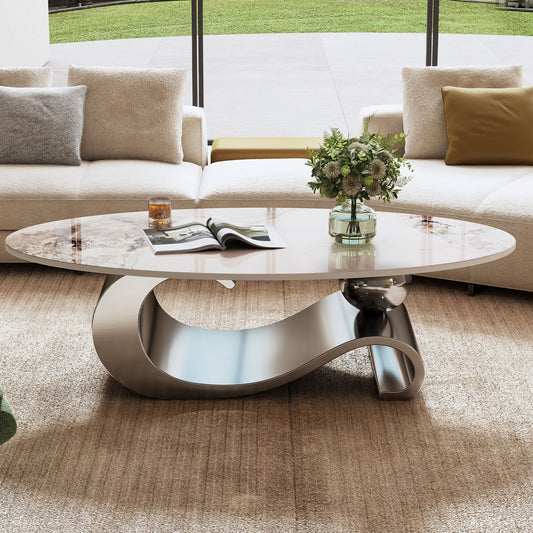 49.2" Faux Marble Oval Coffee Table