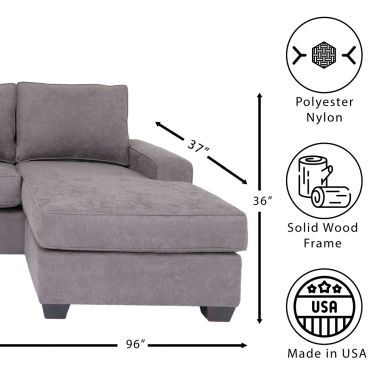 Modern Gray Fabric Reversible Chaise Sofa Sectional 96'