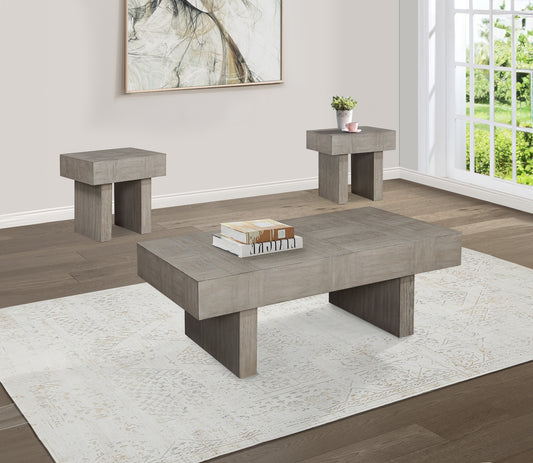 Harlow Brown Gray 3-Piece Table Set – Coffee Table and Two End Tables