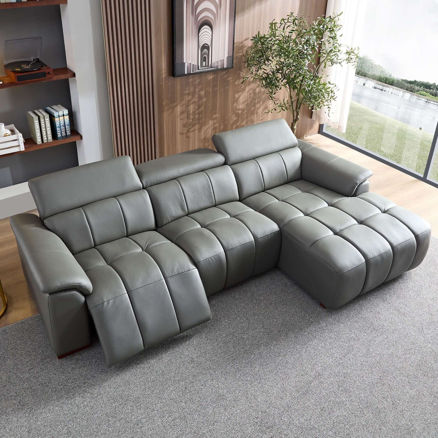 Modern Leather Chaise Sofa Sectional 113" (2 Colors)