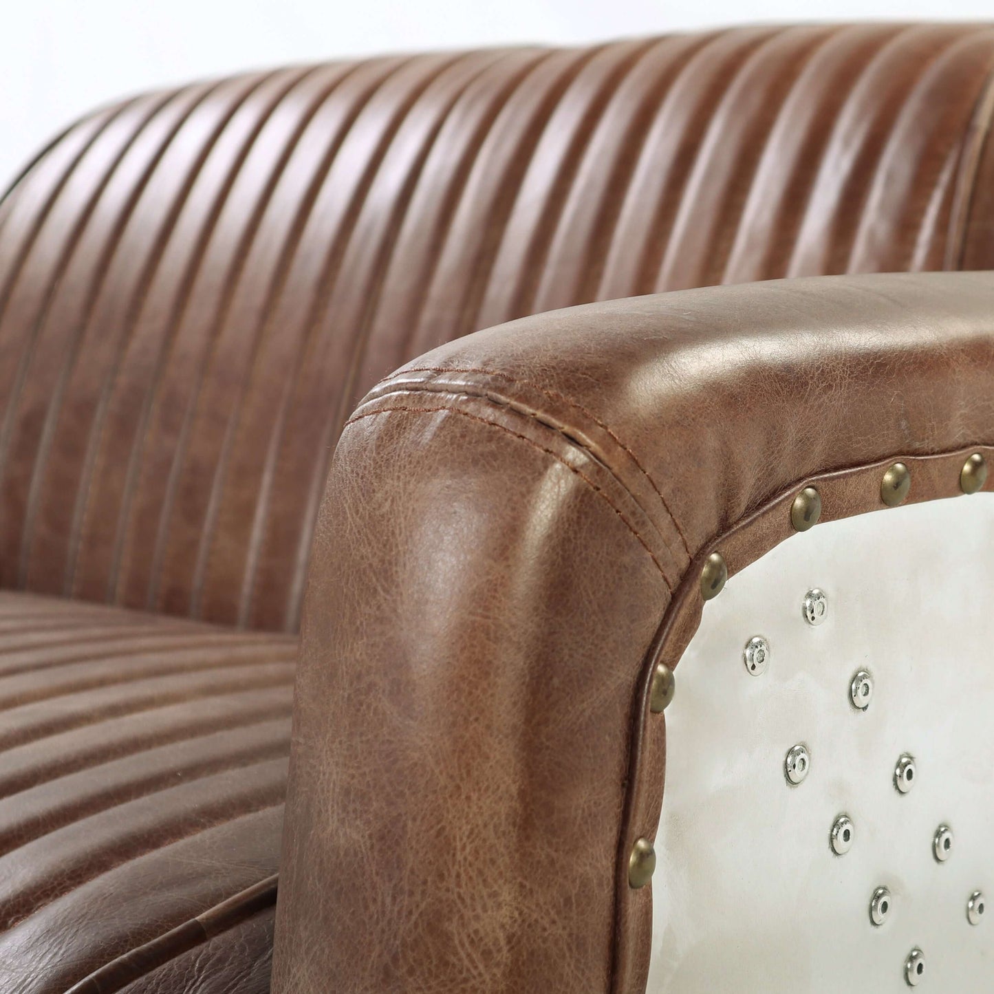 Brancaster Retro Inspired Lounge Chair in Brown Top Grain Leather & Aluminum - Revel Sofa
