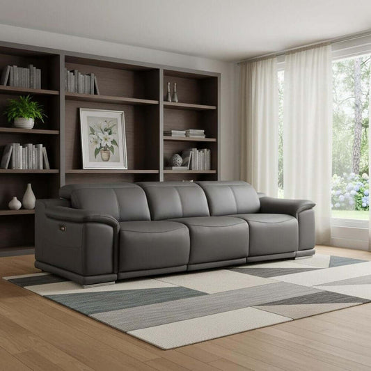 107" Top Grain Leather Power Reclining Sofa with USB Charging | Modern 3-Seat Recliner