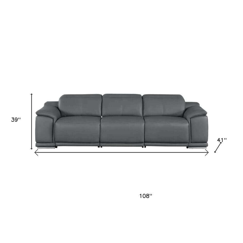 107" Top Grain Leather Power Reclining Sofa with USB Charging | Modern 3-Seat Recliner