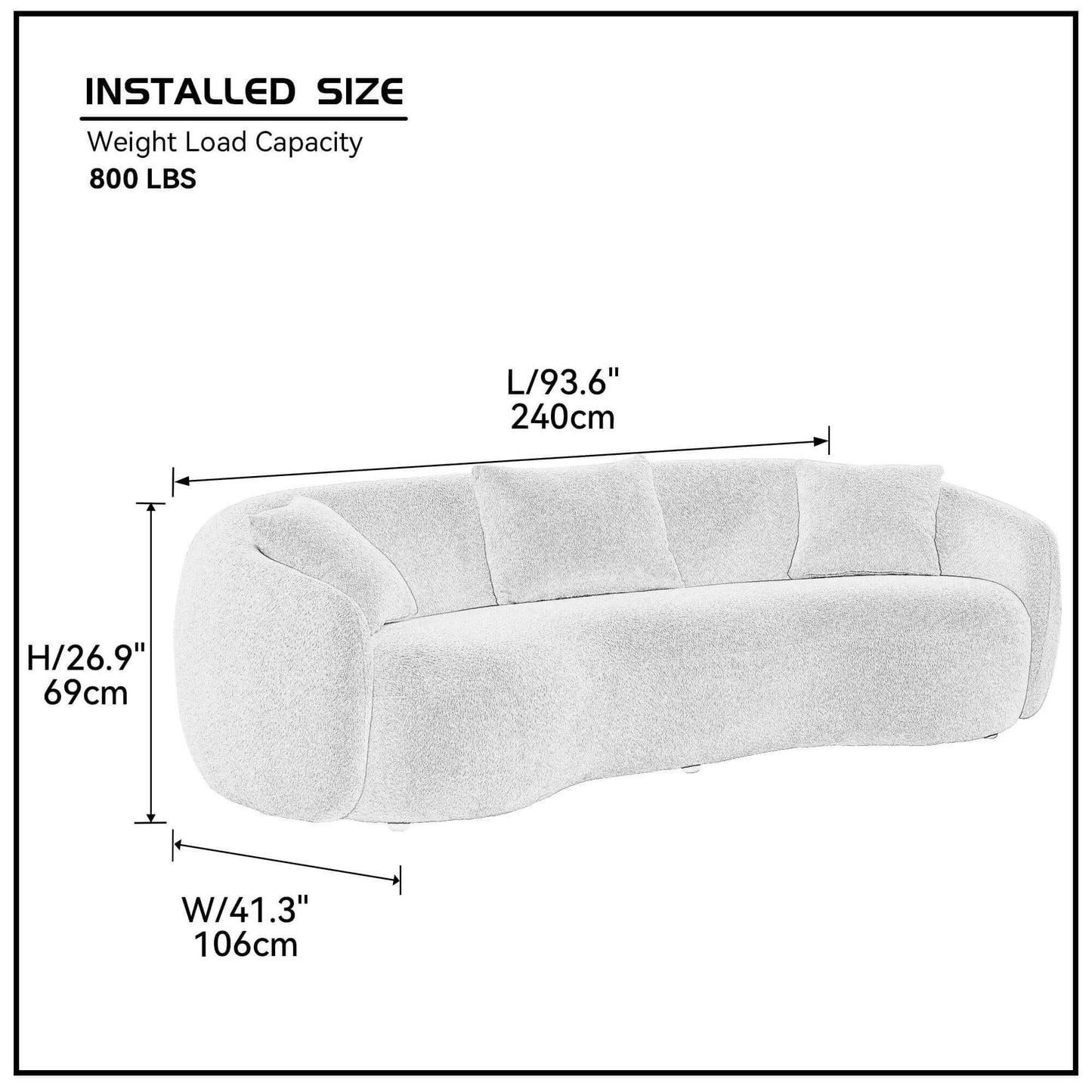 Modern Boucle Fabric Curved Sofa 94' - Revel Sofa