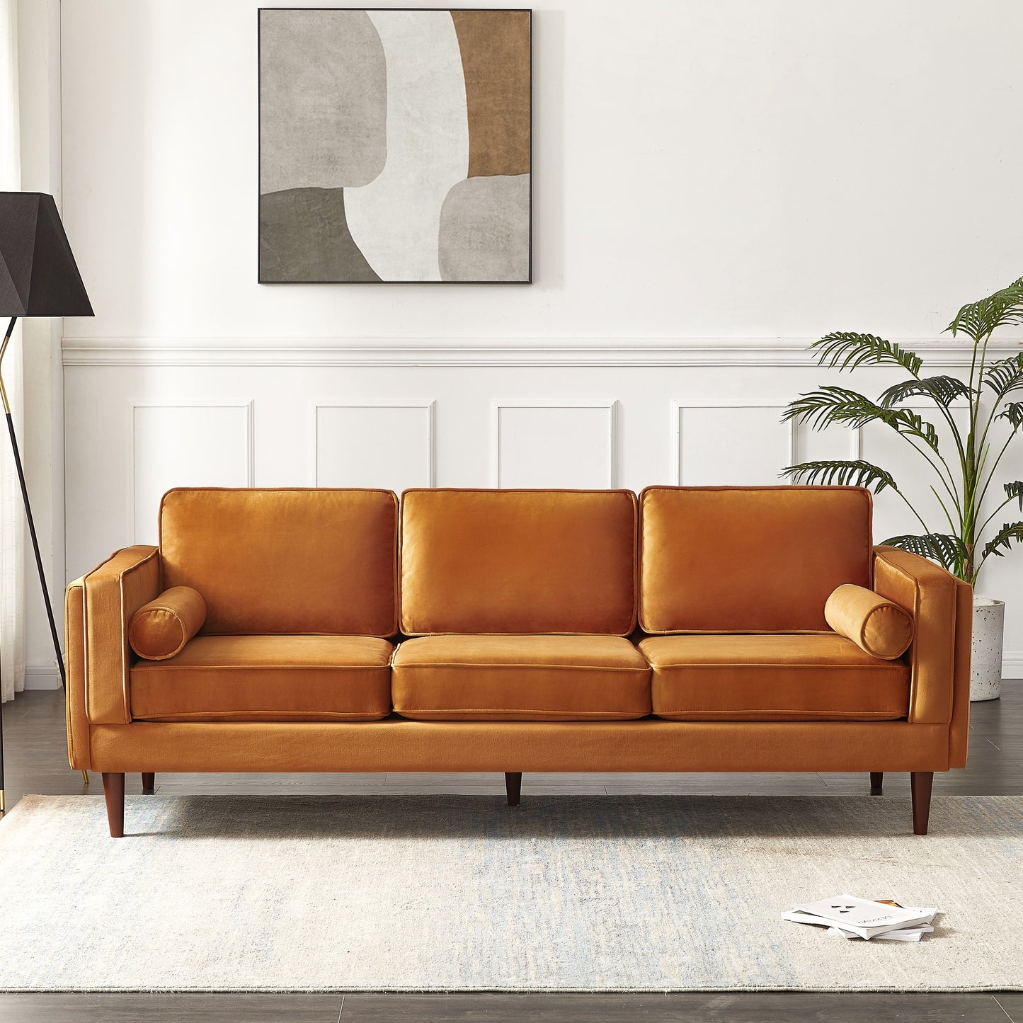 Amber MCM Velvet Upholstered Sofa 86"