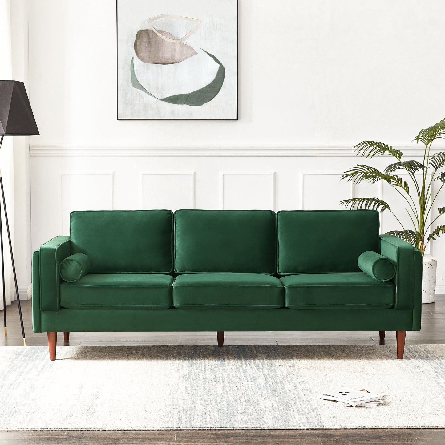 Amber MCM Velvet Upholstered Sofa 86"