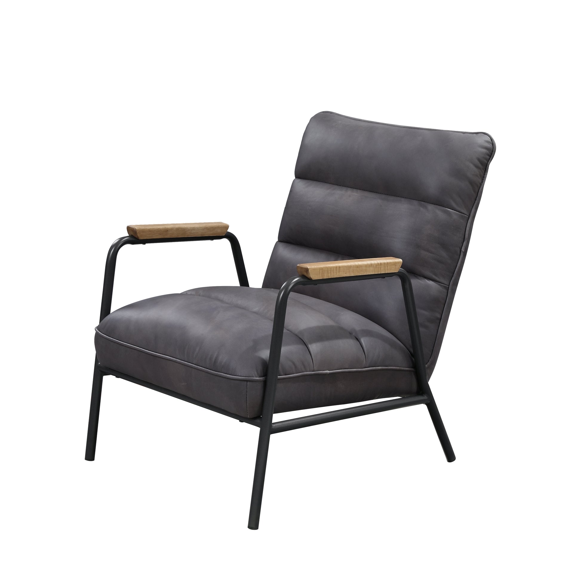 Nignu Accent Lounge Chair, Top Grain Channel Tufted Leather & Matte Iron Base - Revel Sofa