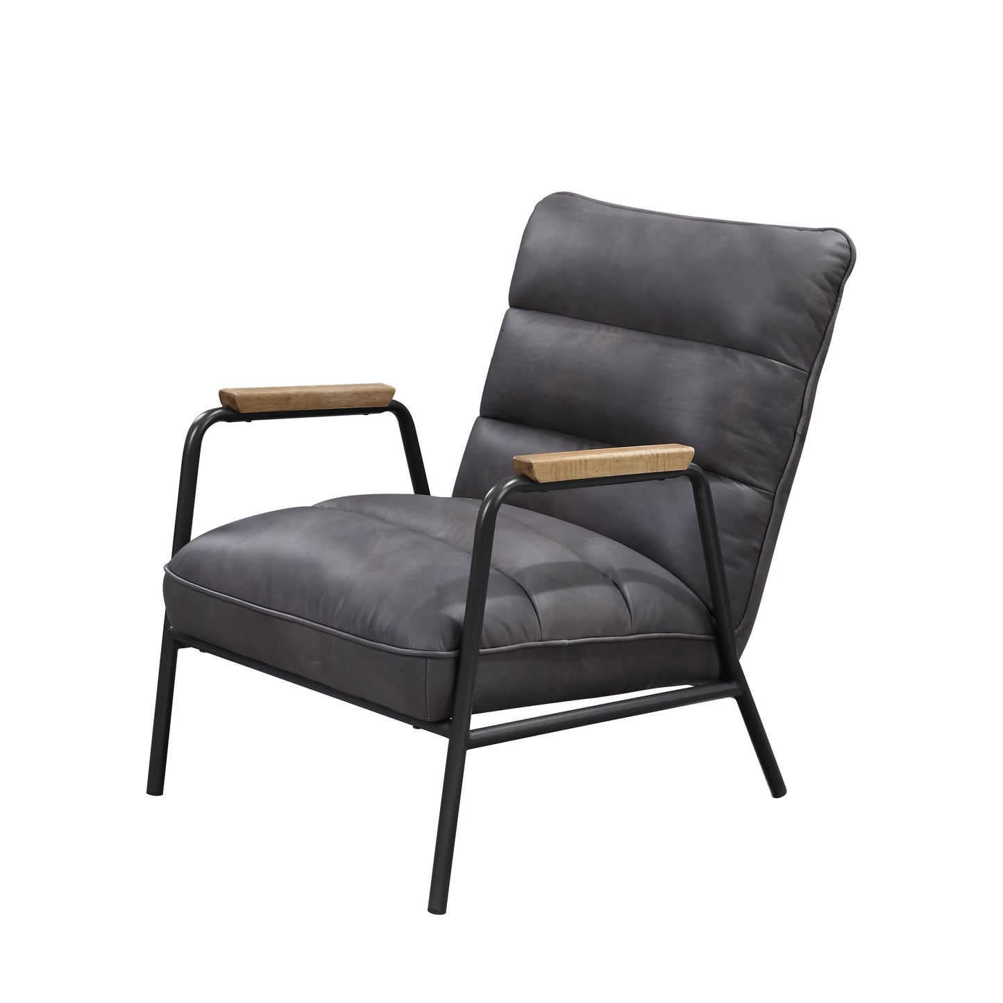 Nignu Accent Lounge Chair, Top Grain Channel Tufted Leather & Matte Iron Base - Revel Sofa