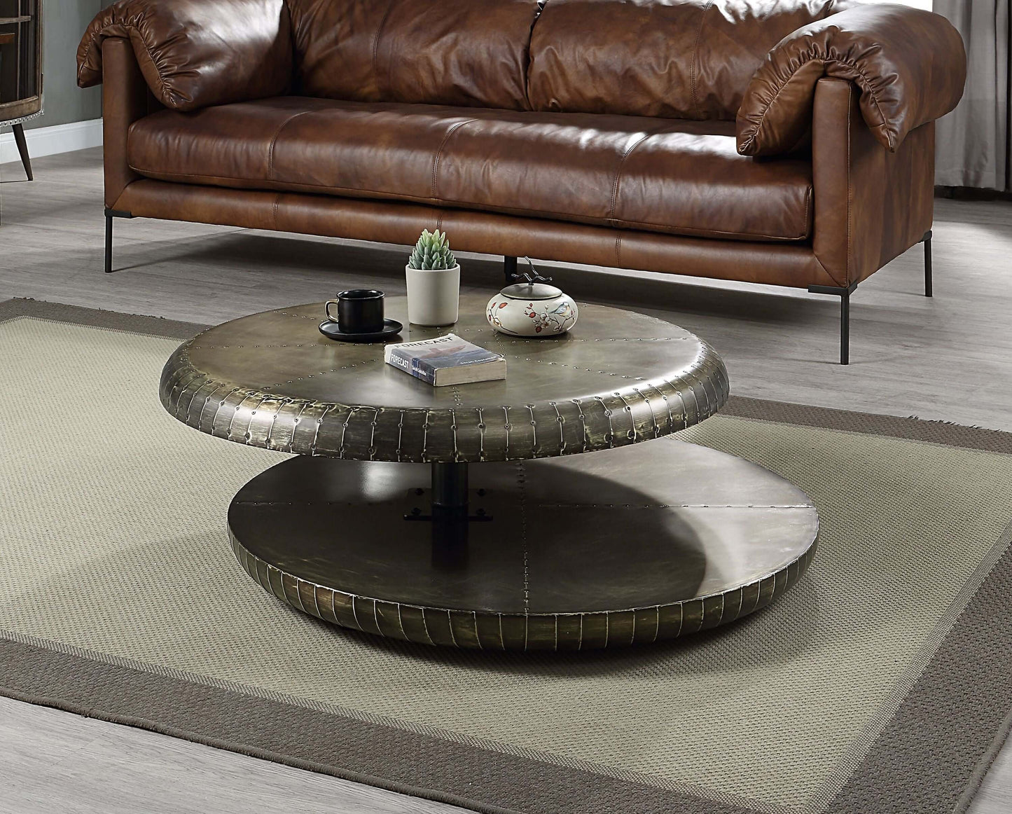 Brancaster Retro Industrial Bronze Finish Swivel Coffee Table