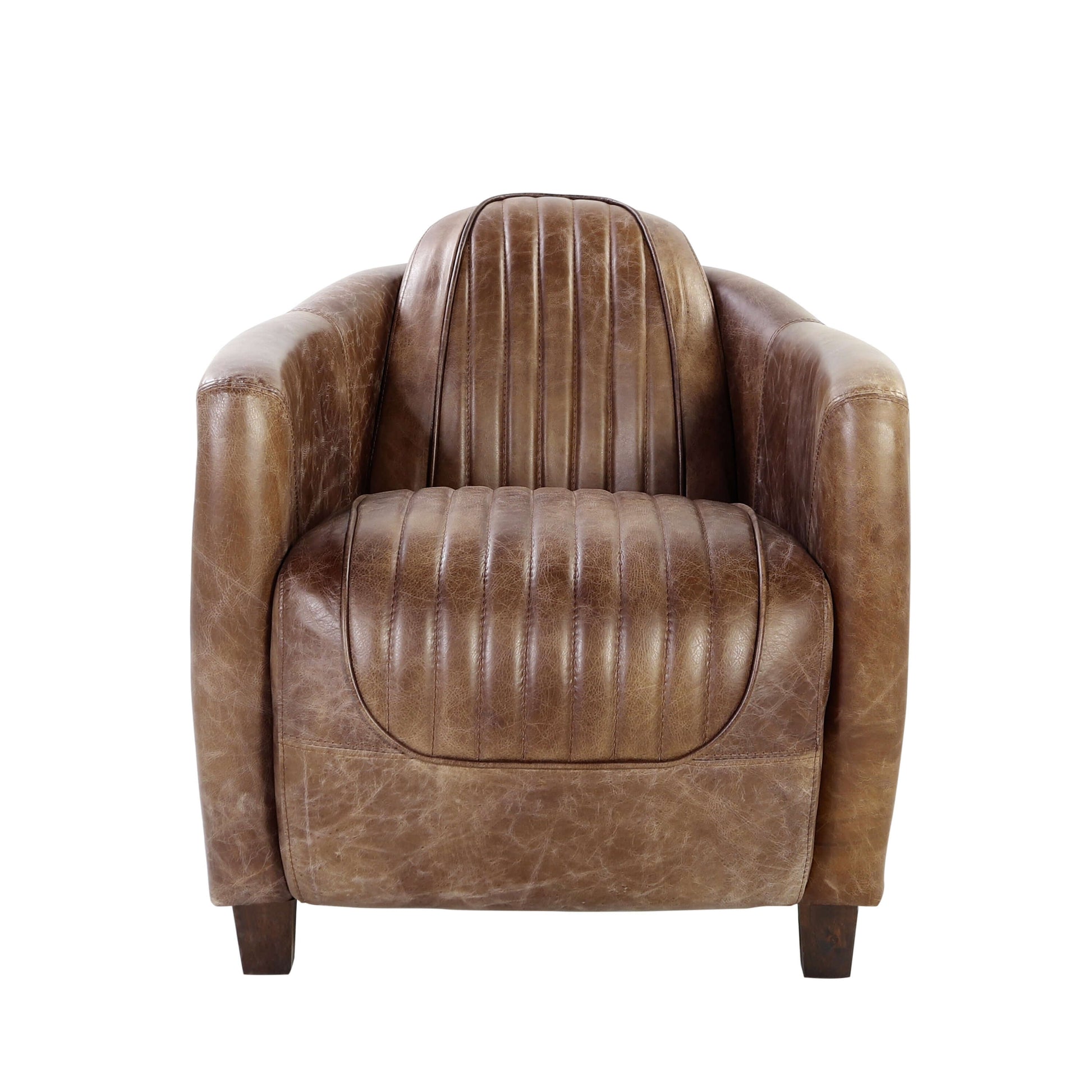 Brancaster Retro Inspired Lounge Chair in Brown Top Grain Leather & Aluminum - Revel Sofa