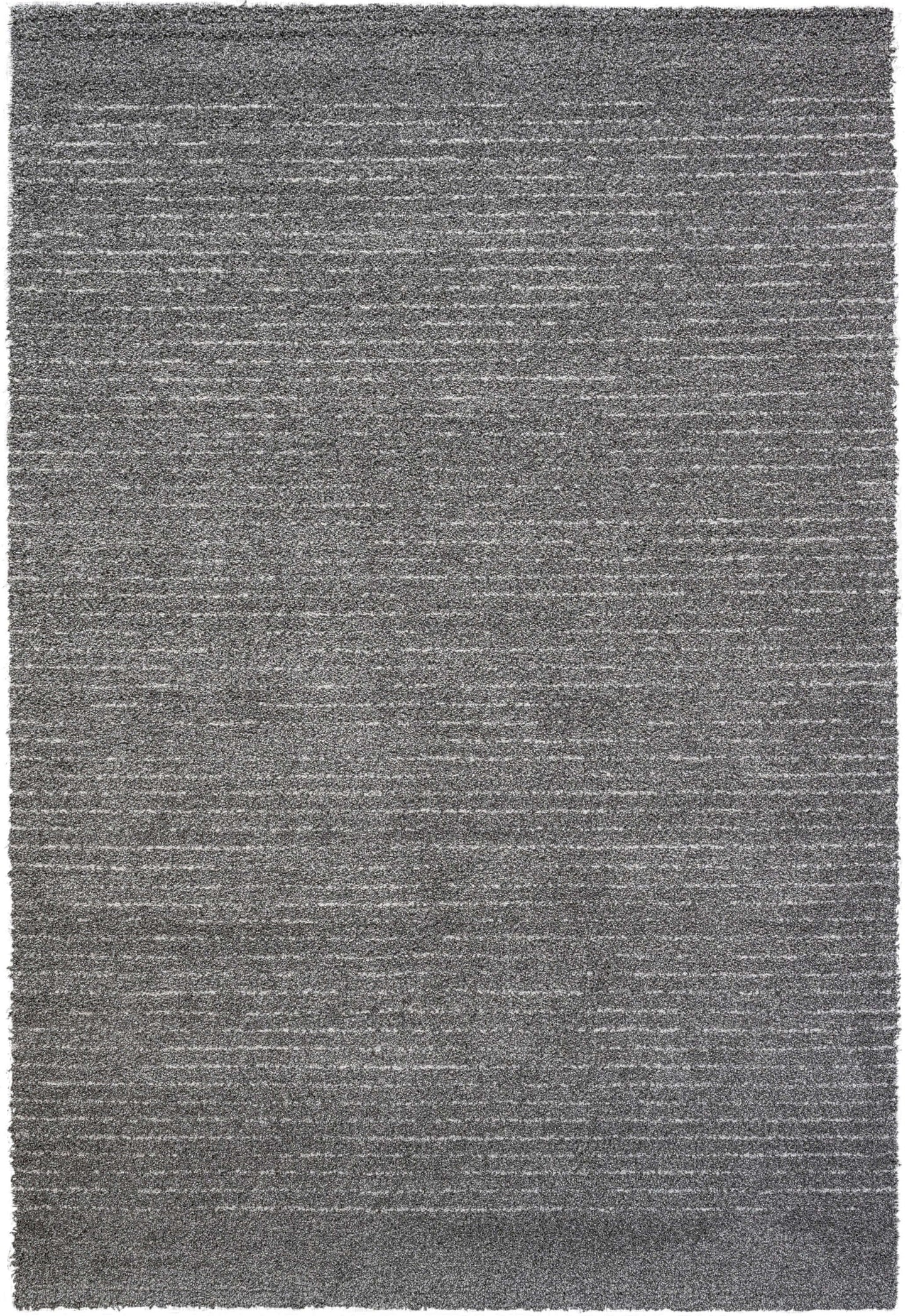 Lydia Rectangular Gray & White Striped Polypropylene Area Rug (3 Sizes) featuring a modern gray texture.