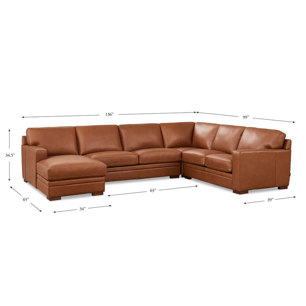 Dillon MCM Leather Chaise Corner Sectional 136"