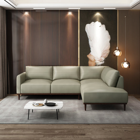 Tampa Light Green Leather Sectional Sofa – 103" 3-Seat Sectional Sofa