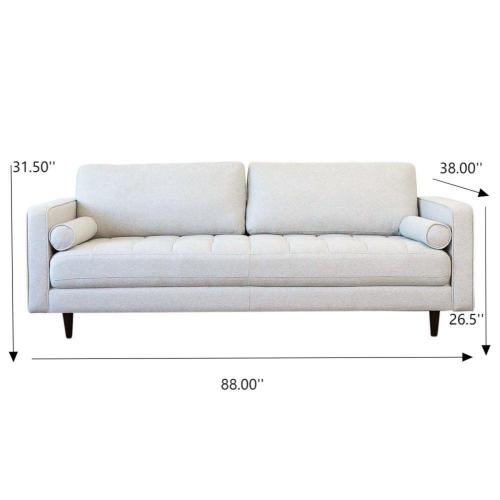 Mid-Century Modern Tufted Fabric Box Arm Sofa 88" – Anthony MCM 3-Seater Couch (5 Colors)