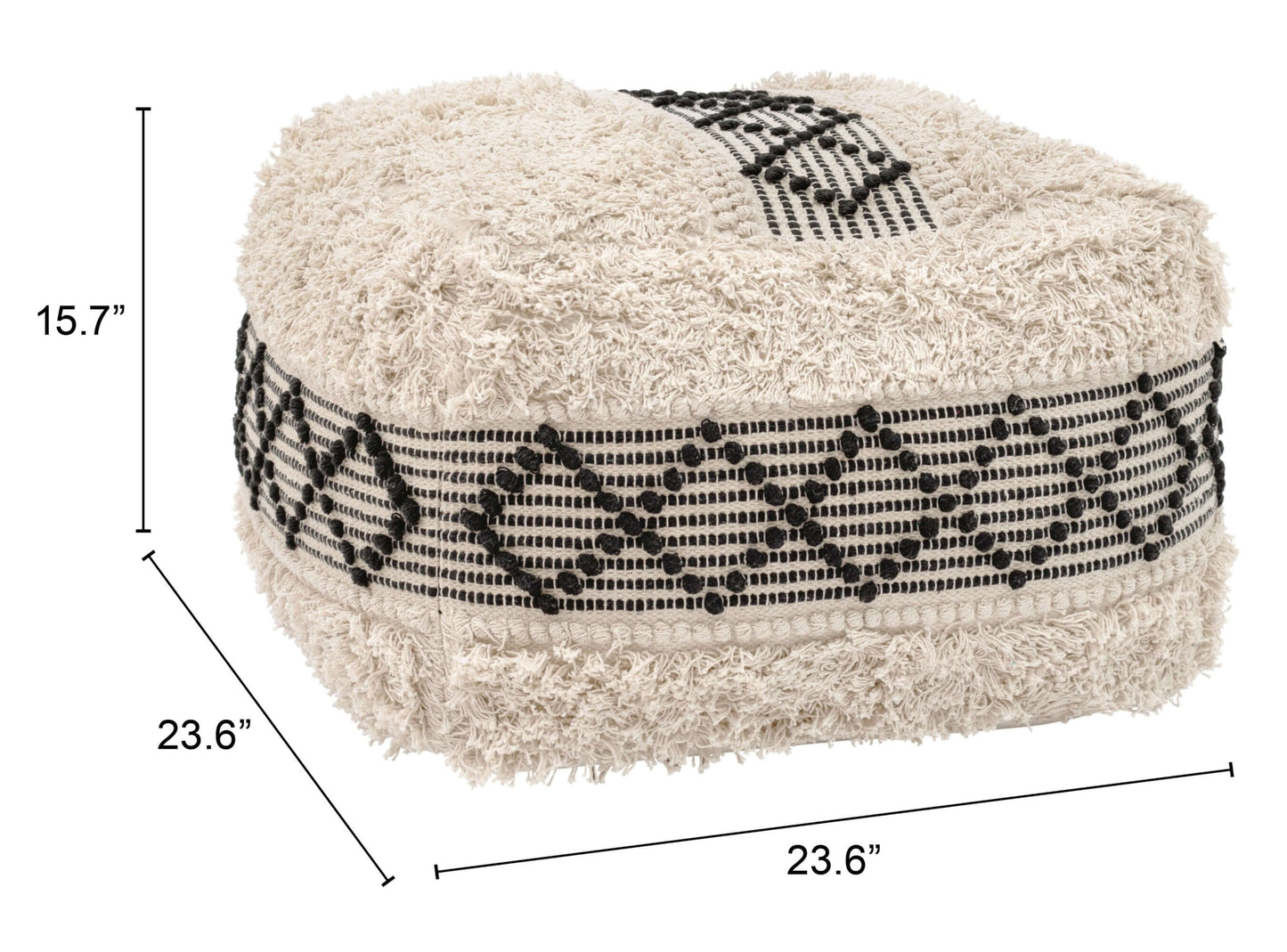 Pisco Boho Hip Fabric Ottoman Cube, Beige & Black 24" - Revel Sofa