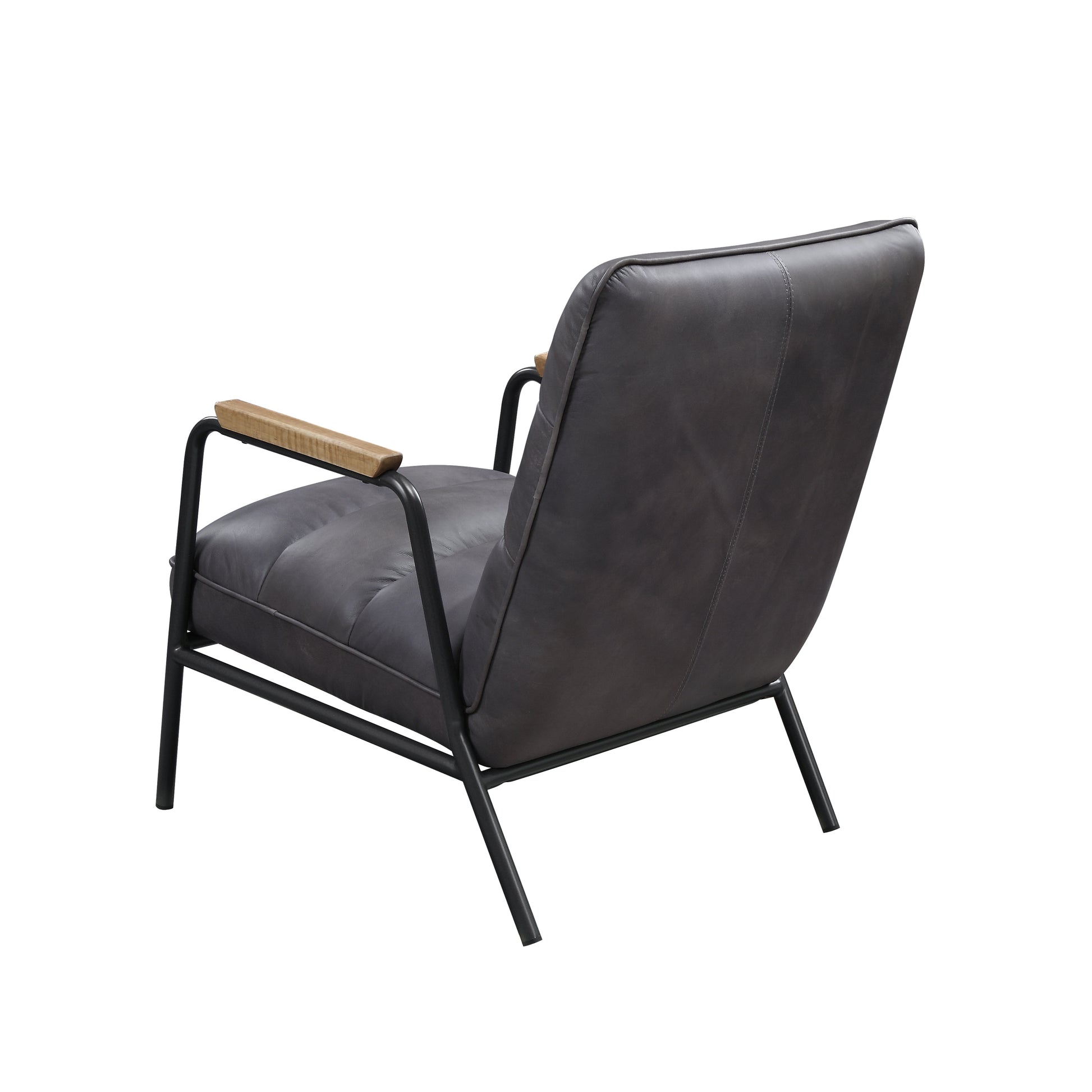 Nignu Accent Lounge Chair, Top Grain Channel Tufted Leather & Matte Iron Base - Revel Sofa