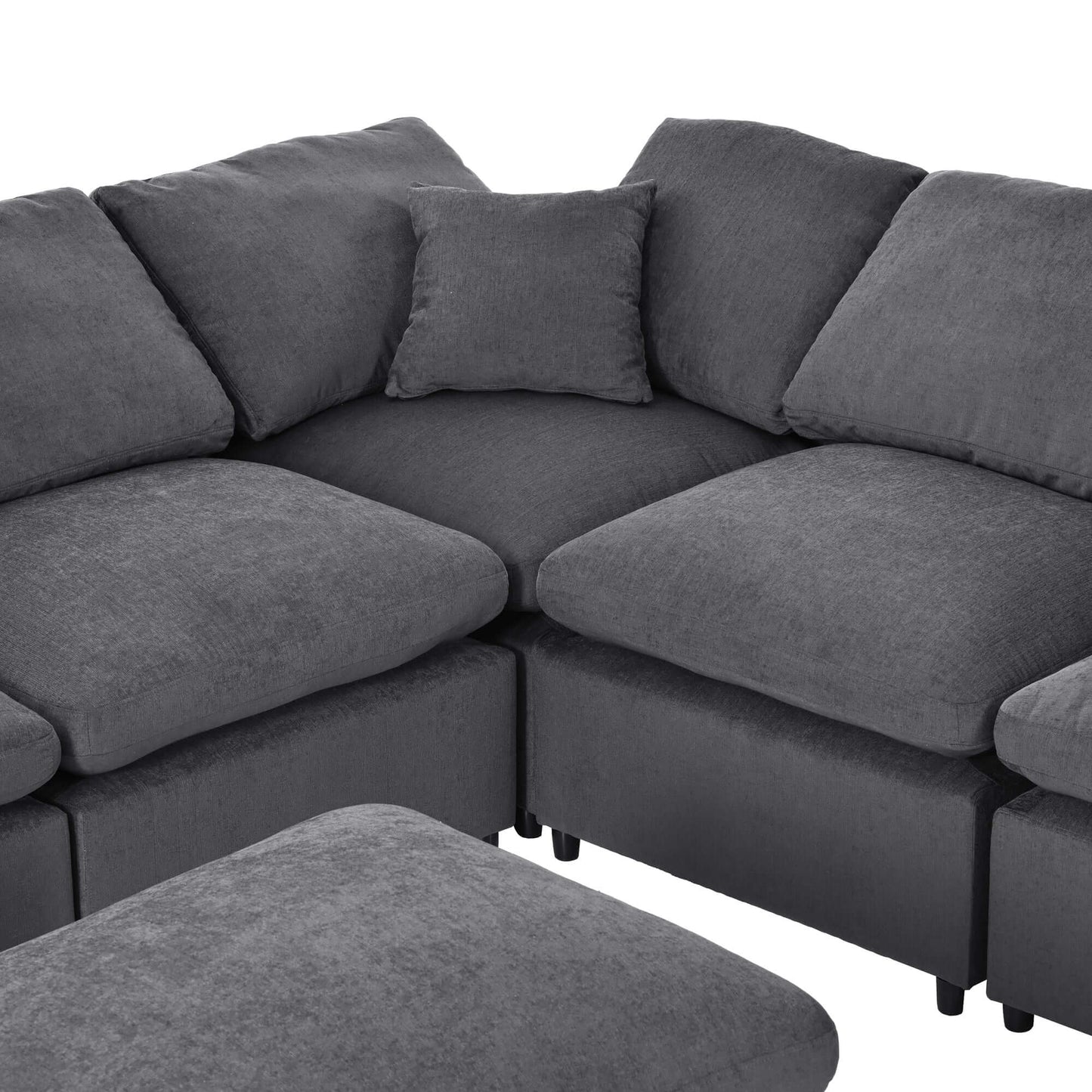Modern Low Profile Modular U-Shaped Sectional Sofa with Ottoman in Gray or Beige 129" - Revel Sofa