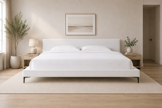 Brooke Woven Upholstered Platform Bed – 81.5" California King Mid-Century Bed