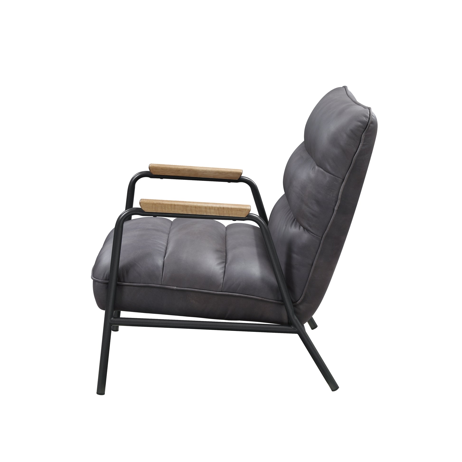 Nignu Accent Lounge Chair, Top Grain Channel Tufted Leather & Matte Iron Base - Revel Sofa