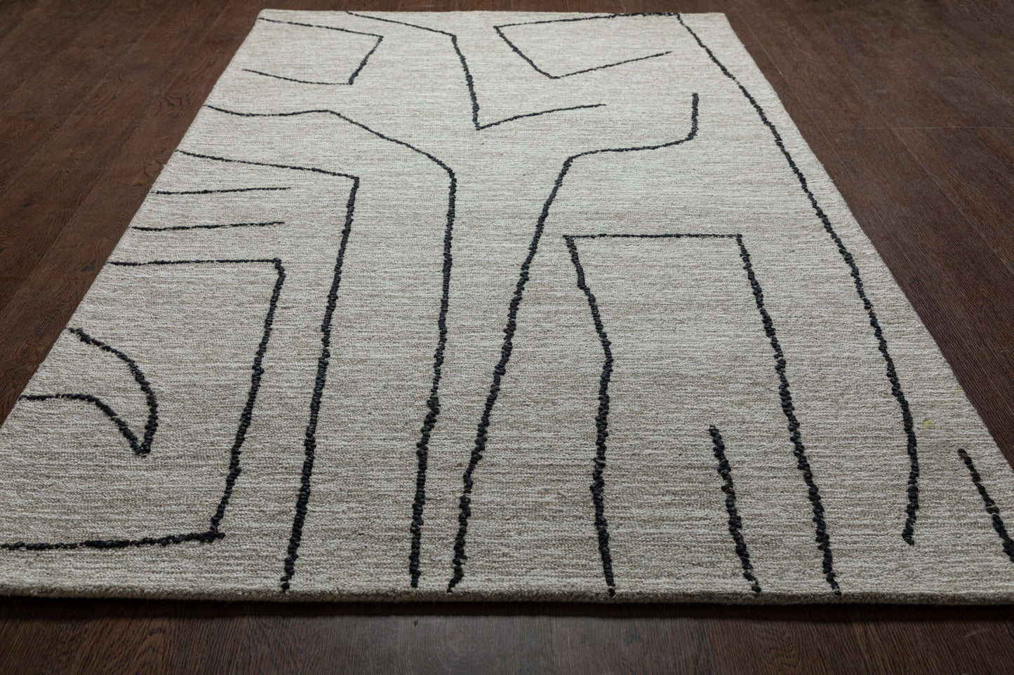 Abbey Valetta handwoven wool area rug with abstract design in neutral tones, perfect for modern home decor.