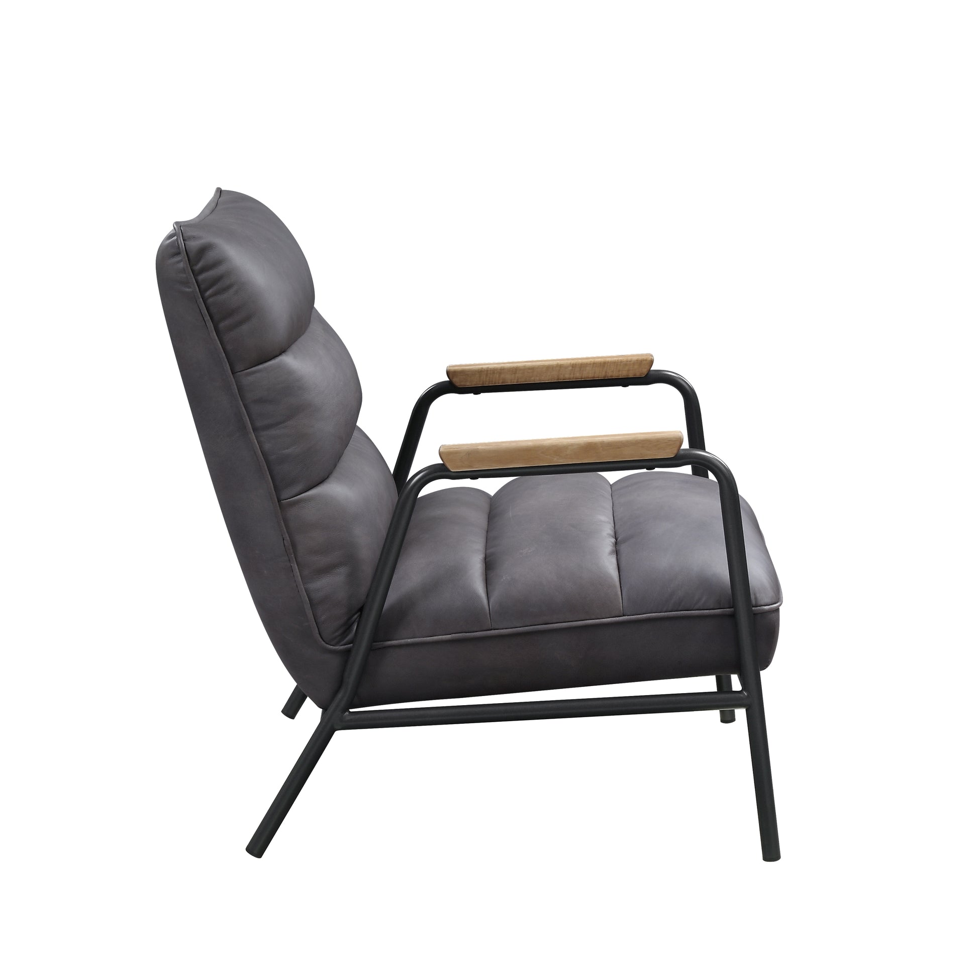 Nignu Accent Lounge Chair, Top Grain Channel Tufted Leather & Matte Iron Base - Revel Sofa