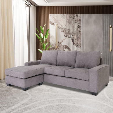 Modern Gray Fabric Reversible Chaise Sofa Sectional 96'