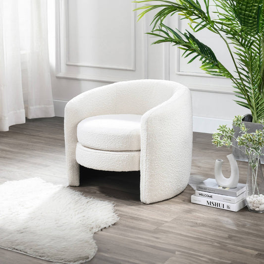 Avalon Modern White Boucle Barrel Armchair
