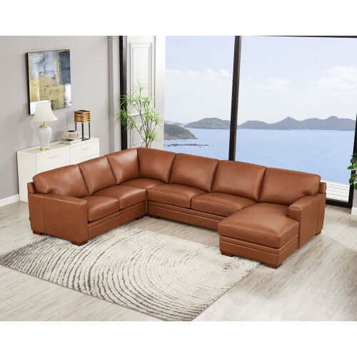 Dillon MCM Leather Chaise Corner Sectional 136"