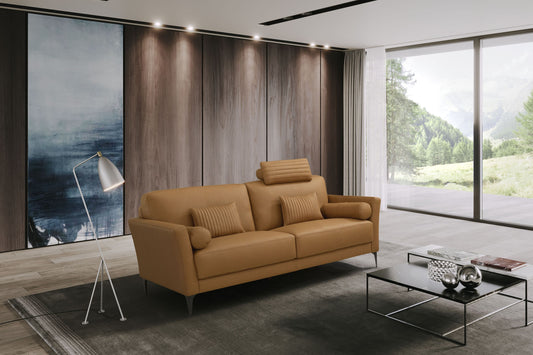 Tussio Saddle Tan Leather Loveseat – 68" Italian Leather Loveseat