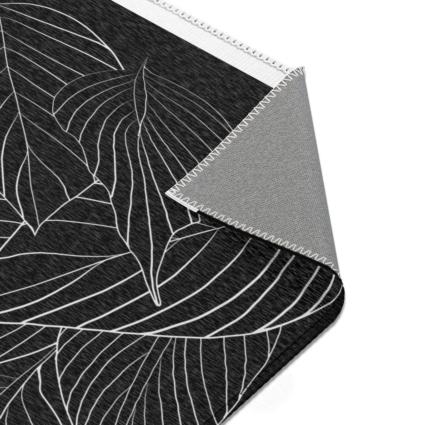 Rectangular Designer Accent Rug - Black & White Leaves - Revel Sofa