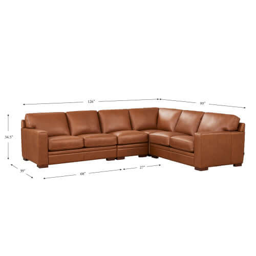 Dillon MCM Leather L-Shaped Corner Sofa Sectional with dimensions 126" x 99" for modern living room comfort.