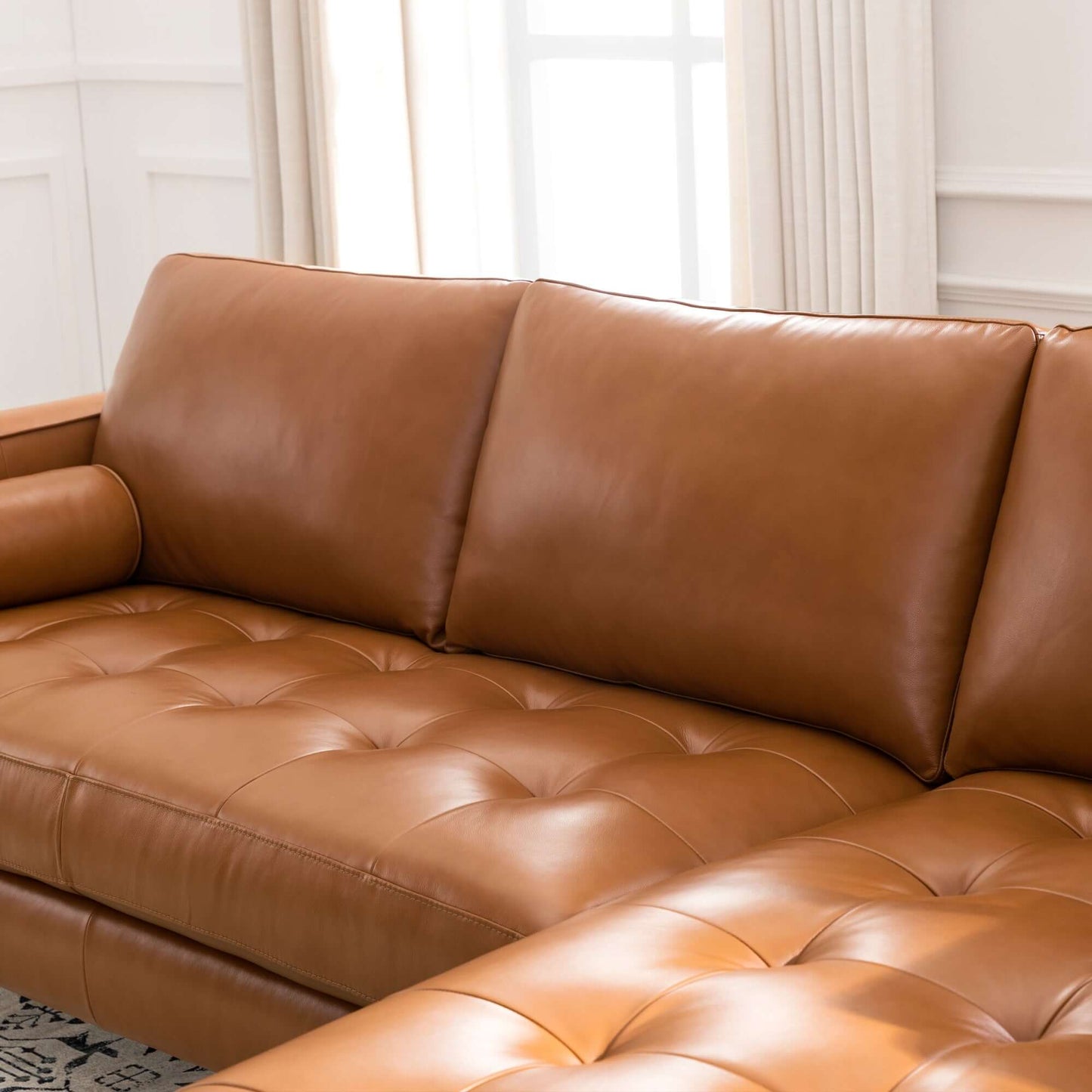 MCM Tufted Leather Sectional Sofa Reversible Chaise 101'