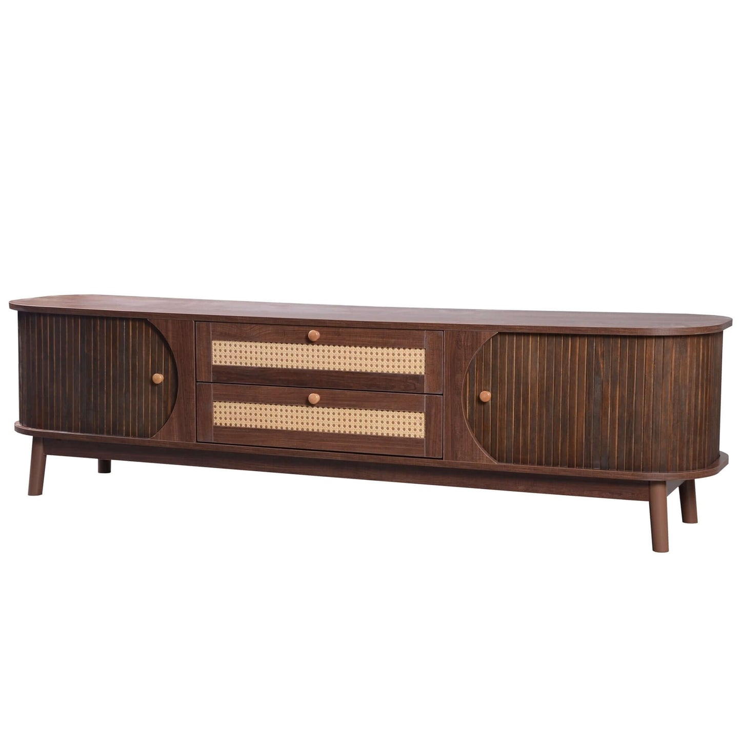 MCM Styled TV Stand Entertainment Center Solid Wood & MDF, Brown 67" - Revel Sofa