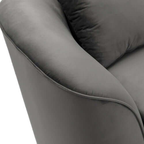 Close-up of the Contemporary Sloped Arm Boucle Upholstered Sofa showcasing its plush gray fabric and curved arm design.