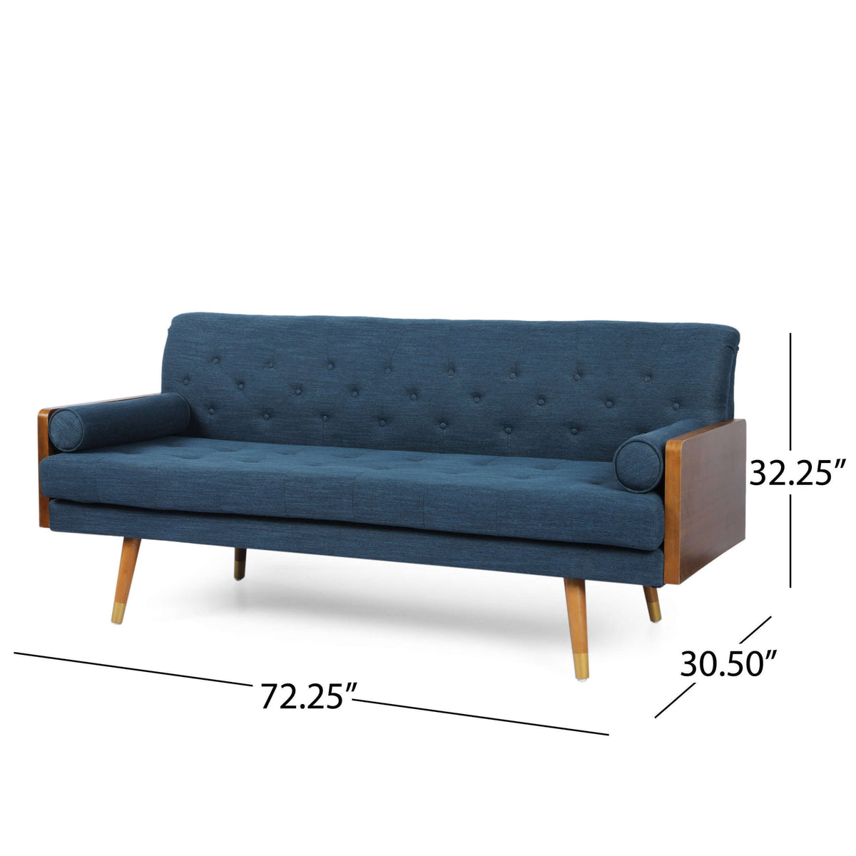 Modern Tufted Fabric Loveseat Sofa 72" – Compact 2-Seater Couch for Small Spaces with navy upholstery and mid-century design.