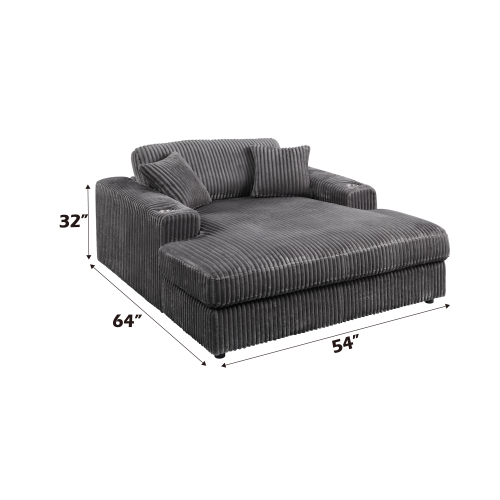 Oversized Gray Corduroy Deep Seat Chaise Lounge with Cup Holder & 2 Pillows – Modern Comfy Accent Chair