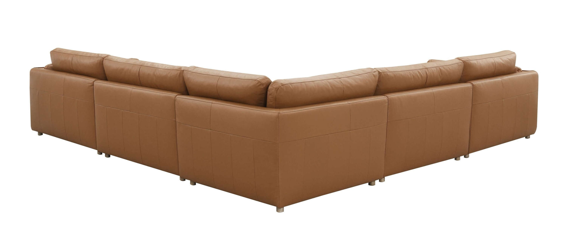 Brighton Leather 5 Piece Modular Corner Sofa Sectional 142' in rich brown top grain leather, offering luxury and comfort.