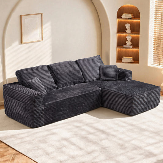 Glenmore Plush Cloud Modular Sectional – 100.4" Deep-Seat Sofa with Chaise, Grey