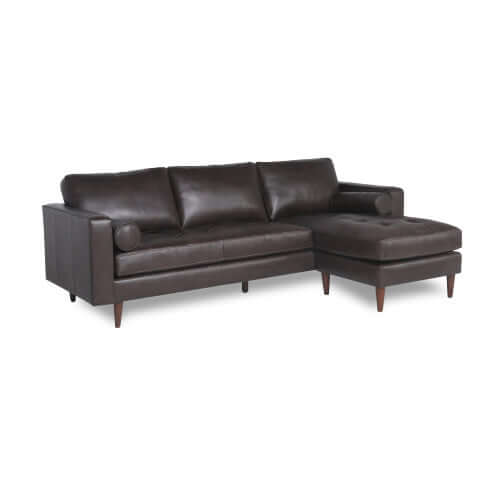 MCM Tufted Leather Sectional Sofa Reversible Chaise 101'