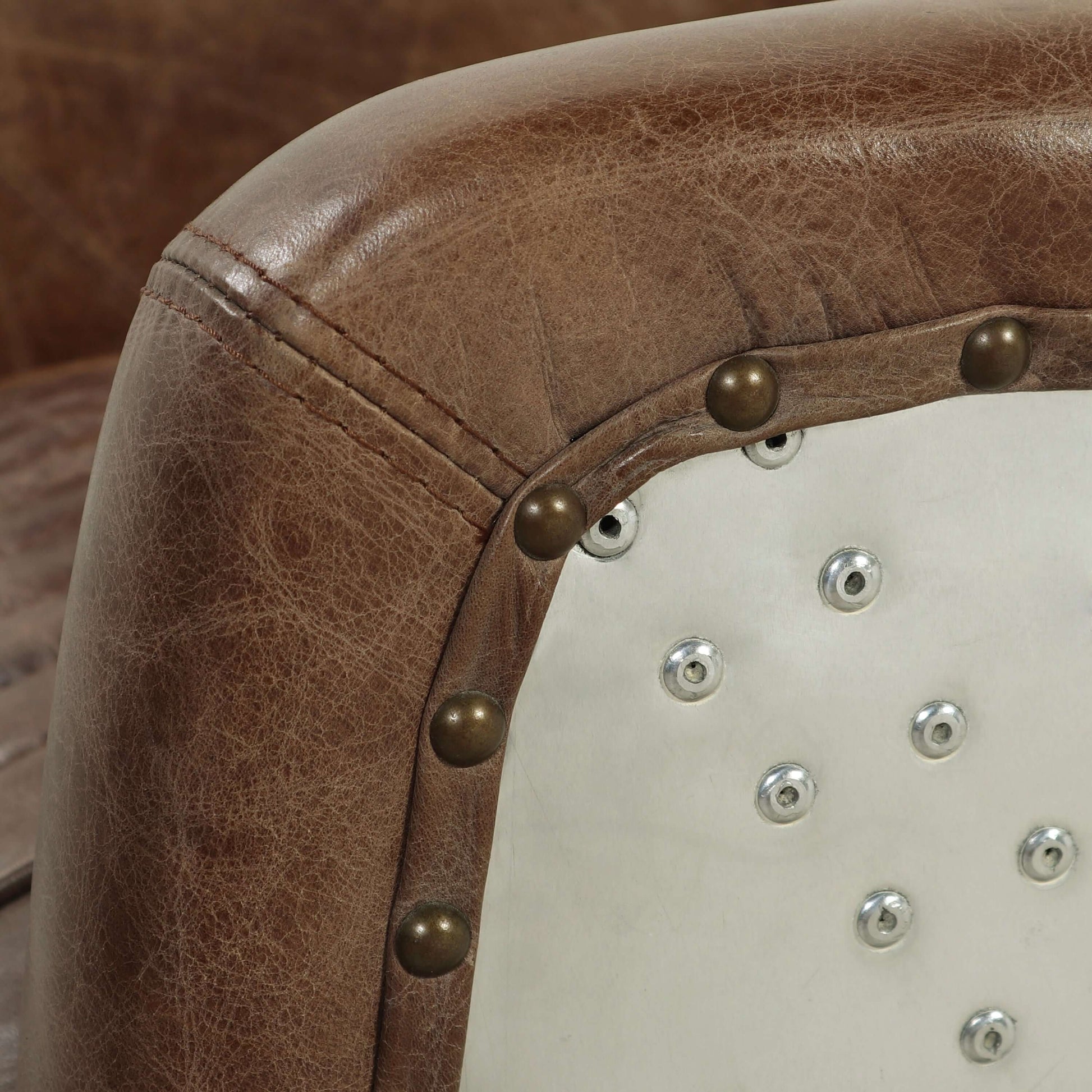 Brancaster Retro Inspired Lounge Chair in Brown Top Grain Leather & Aluminum - Revel Sofa