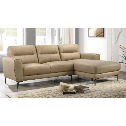Top Grain Leather Right Facing Chaise Sofa Sectional 94"L