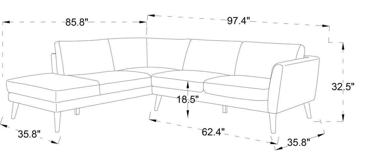 Fabric L-Shape Sectional Chaise Sofa 97”