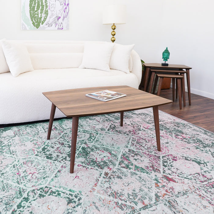 Deny MCM Solid Wood Walnut Coffee Table – 37” Rectangular Center Table (Mid-Century Modern) in stylish living room setup.