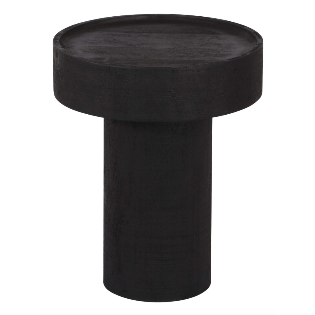 Watson Round Minimalist Mango Wood Side Table, Black - Revel Sofa
